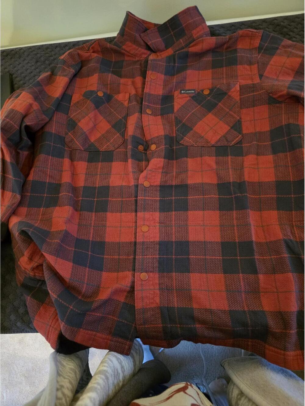Columbia Mens XL Red Black Plaid Fleece Snap Shirt Jacket Outdoor Shacket - Picture 12 of 12